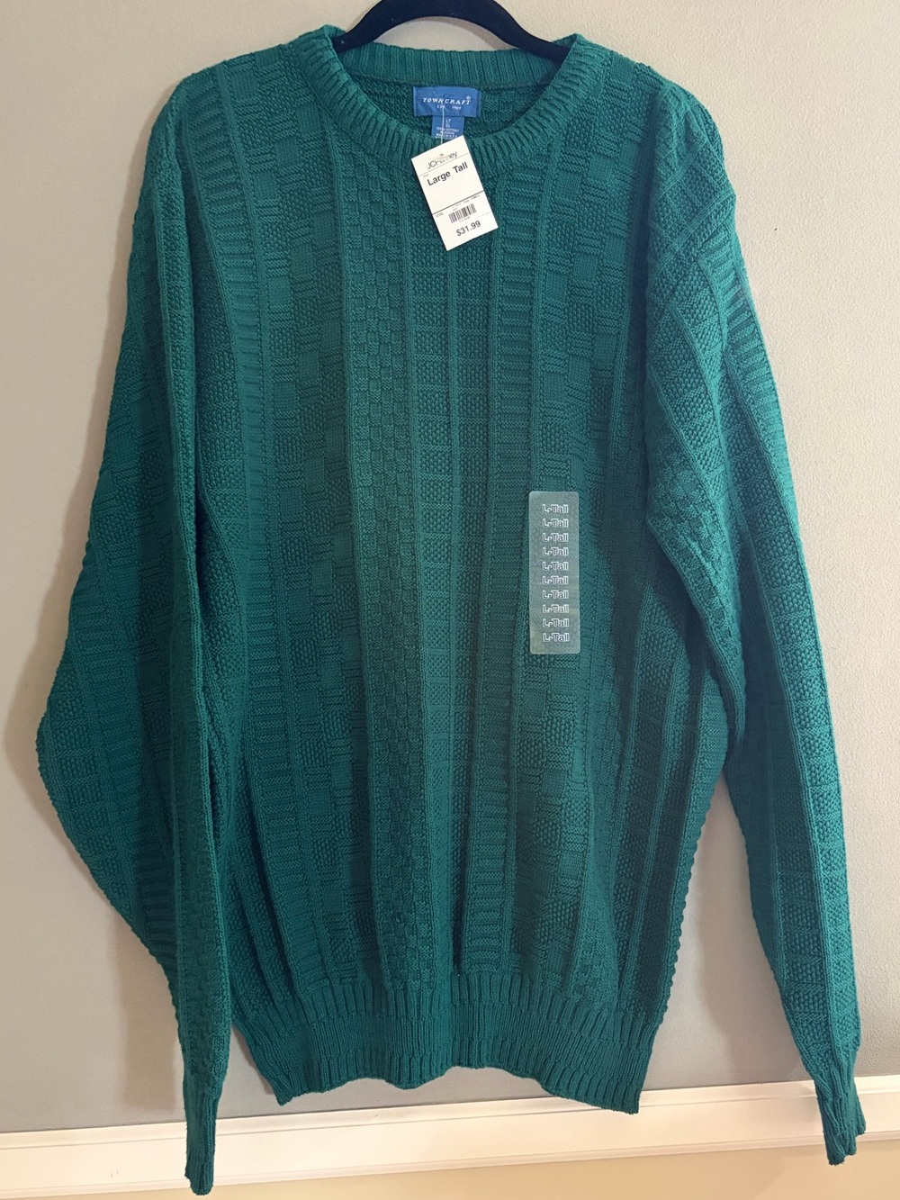 Towncraft JCPenney Sweater NWT 100% Cotton Textured Crewneck Men's Large Tall
